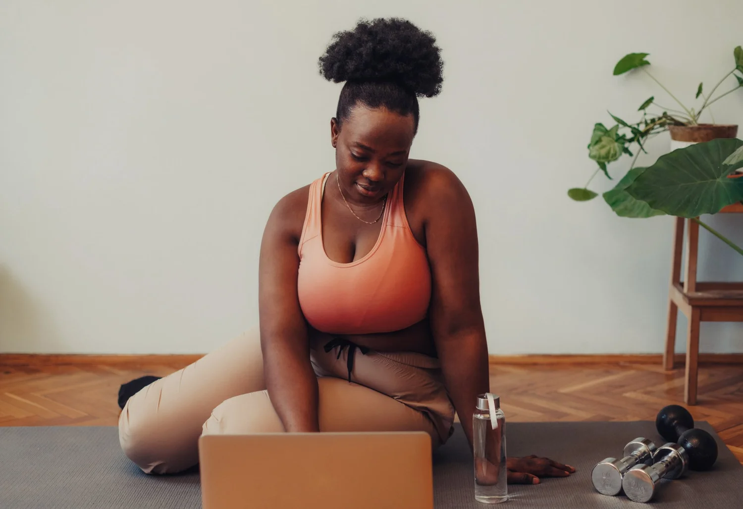 A woman working out at home